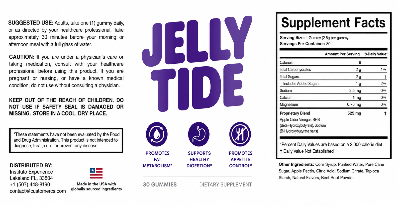 JellyTide ingredients label
